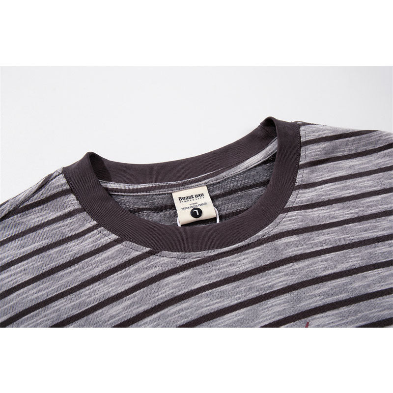 Casual Street Wear Black and White Striped Short Sleeve T-Shirt Cleanfit