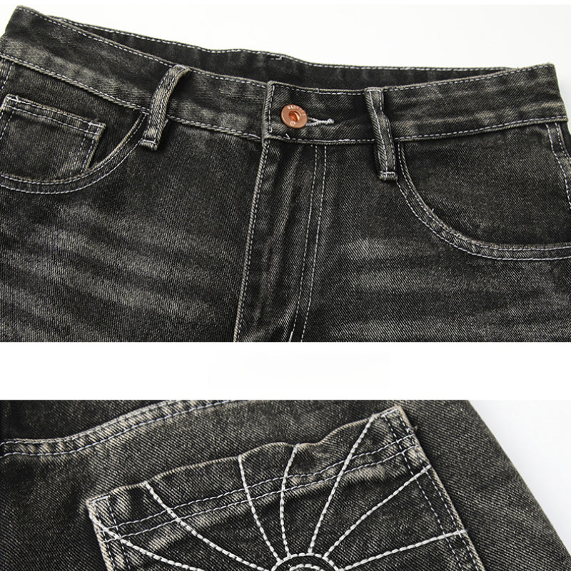 1990 Fashion Jeans Embroidered Spider Web Casual Loose Jeans