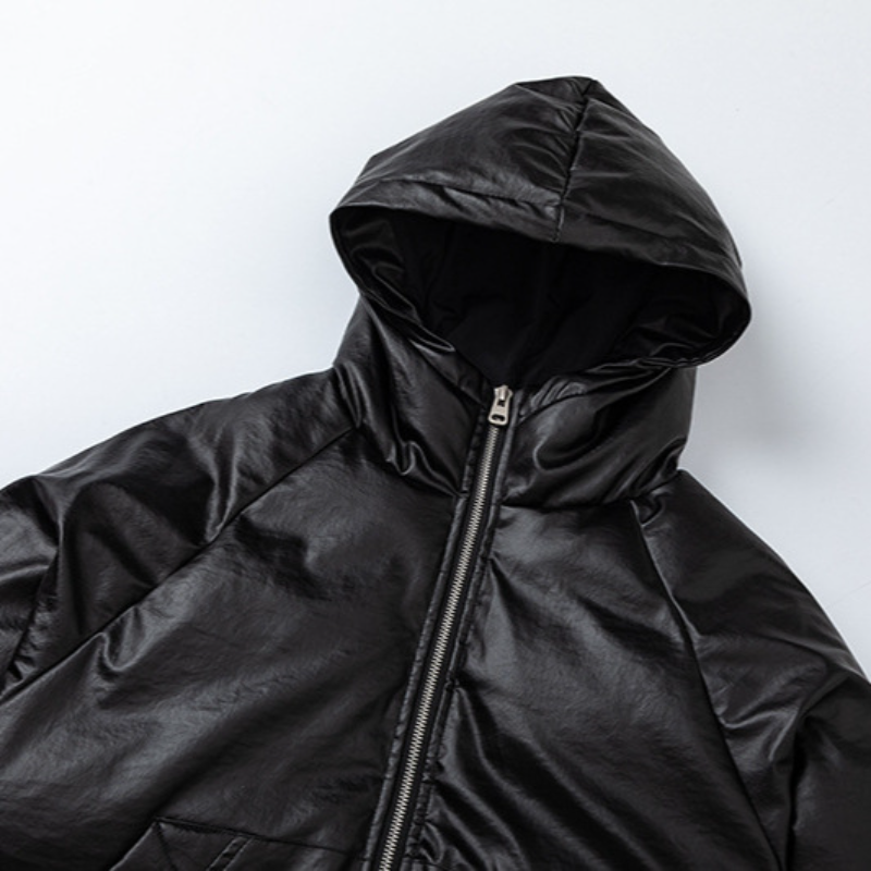 Unisex Down Jacket Men's Winter Thickened Leather Hooded Cotton Jacket