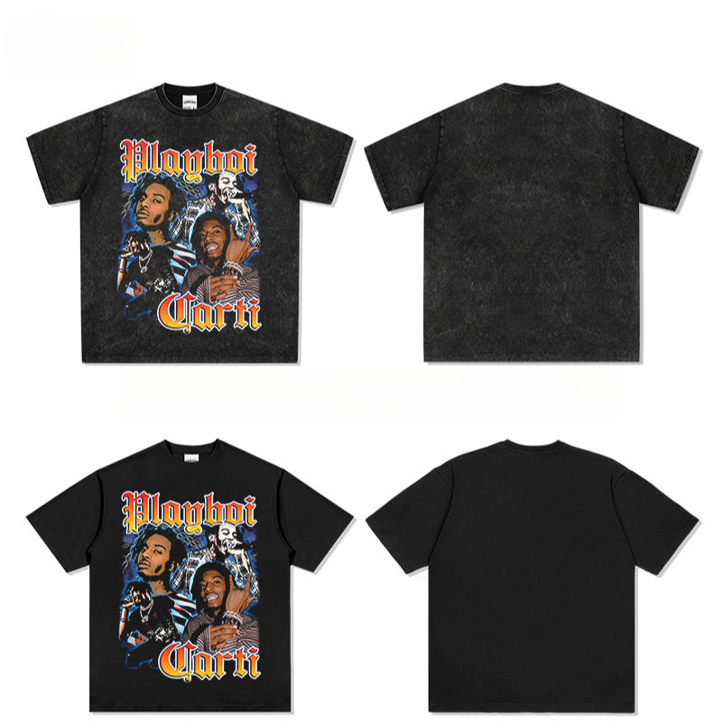 Streetwear masculino hip hop rap Playbois Carti print HOMAGE short sleeve t-shirt