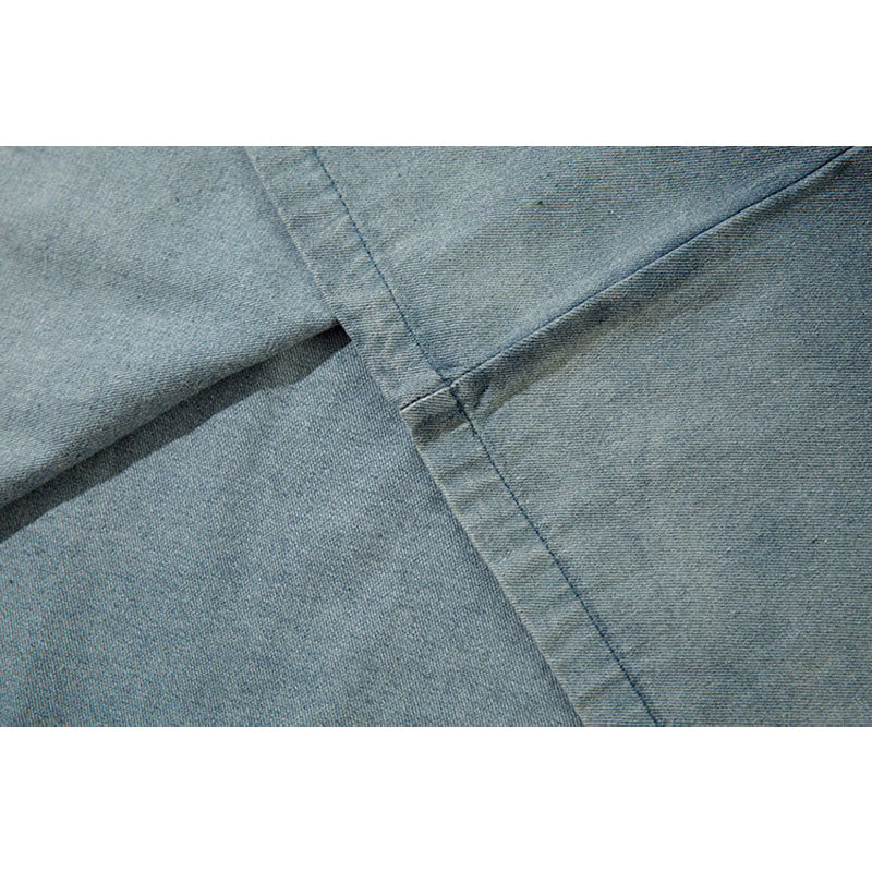 Marcas De Streetwear Washed Old POLO Shirt Loose Denim Long Sleeve T-Shirt