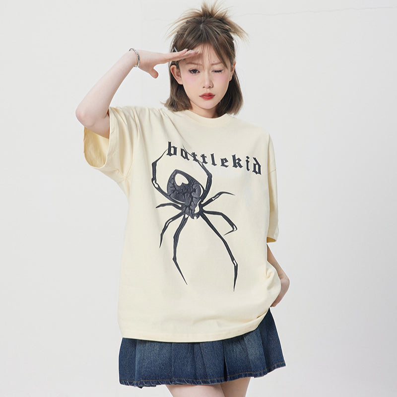 Vintage T Shirts Hip Hop Spider Print Short Sleeve T-Shirt
