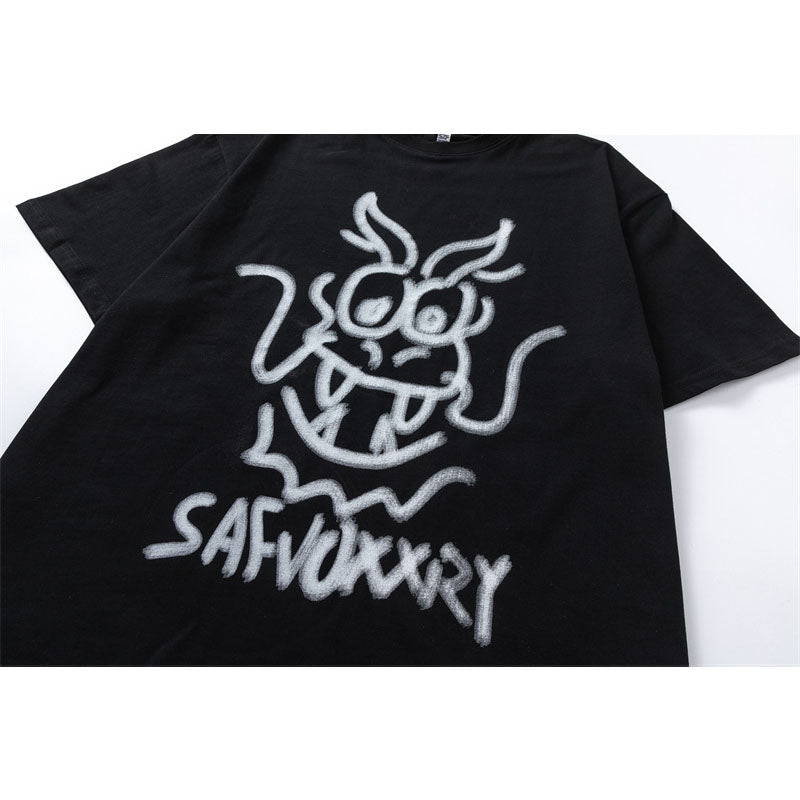 Vintage Tišö Rt Graffiti Crew Neck Short Sleeve T-Shirt Summer Loose Casual Top