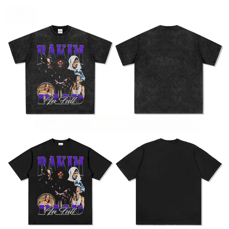 Outfit streetwear Vintage Hip Hop Rakim Rakim Print Short Sleeve T-Shirt