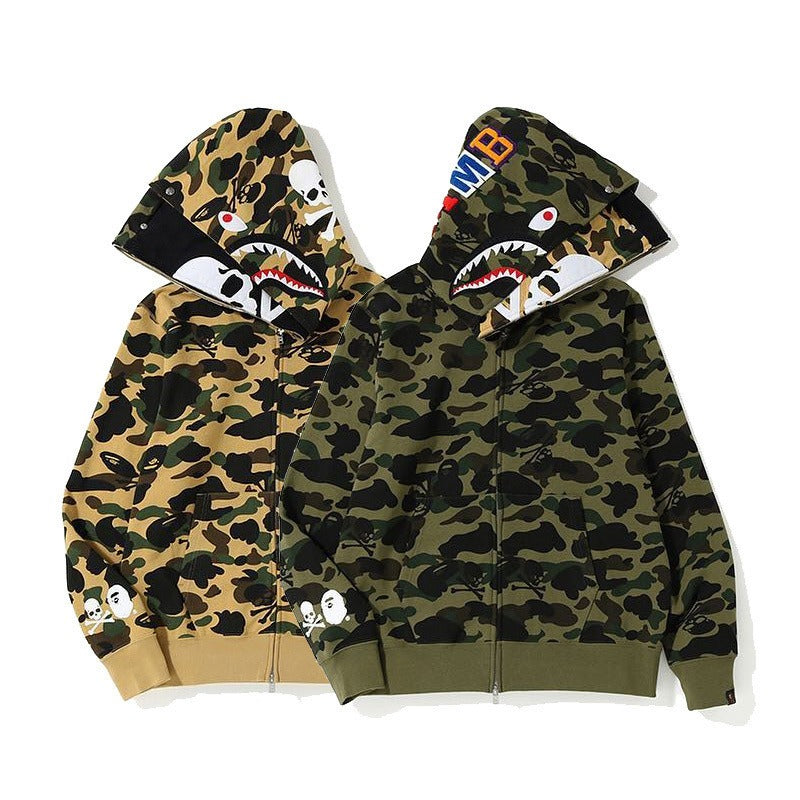 Ape Hoodie Two-Hat Camouflage Hoodie Men's and Women's Hooded Cardigan Shark Sweater Jacket