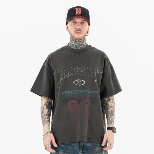 Vintage College Shirts Spring/Summer Vintage Digital 96 Printed Loose Short Sleeve T-Shirt