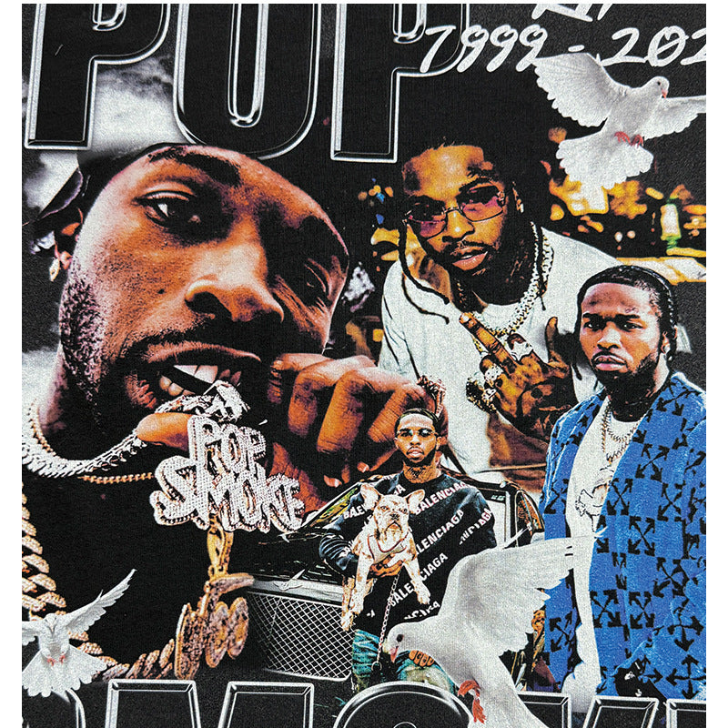 New york hip hop shop vintage Pop Smoke hip hop print short sleeve t-shirt