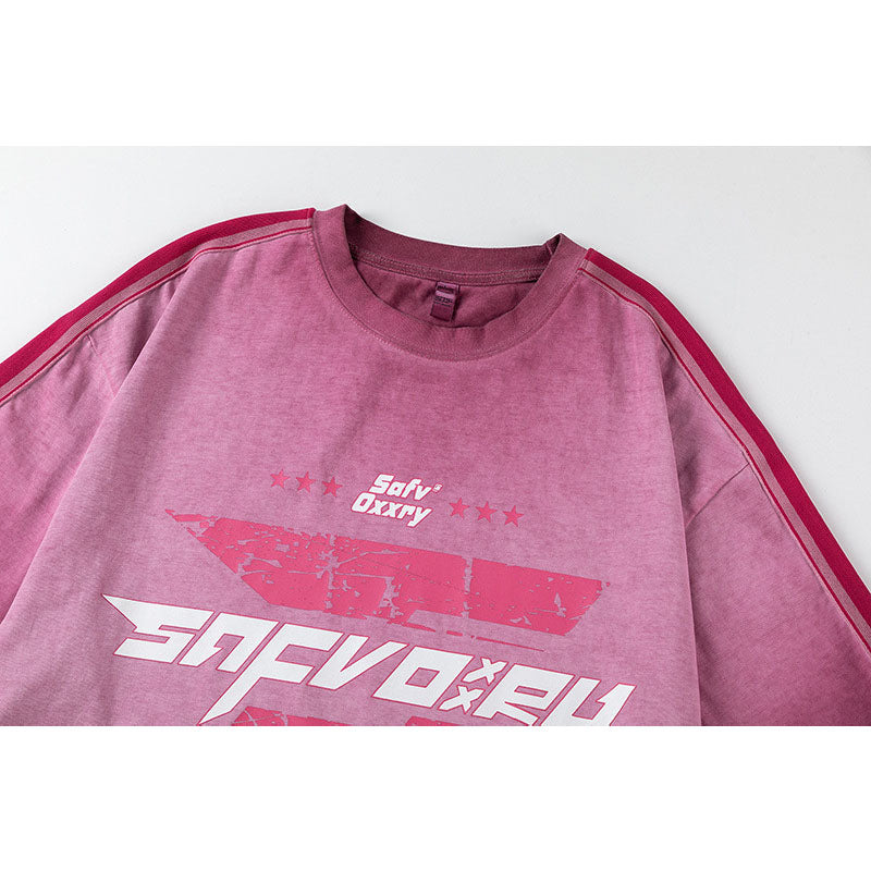 US drip outfits Summer Vintage Locomotive Print Casual Loose Short Sleeve T-Shirts