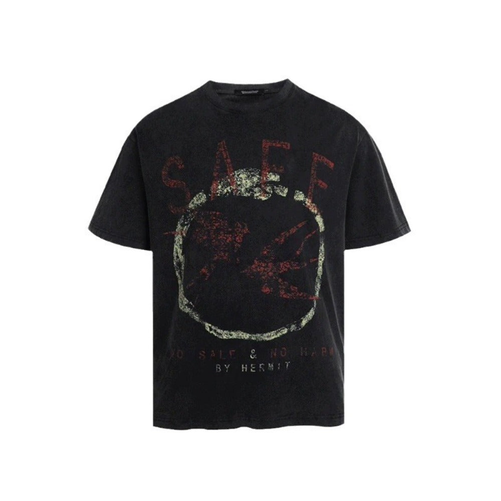 Streetwear Eua t-shirt washed and old short-sleeved men's peace dove print loose crew neck t-shirt