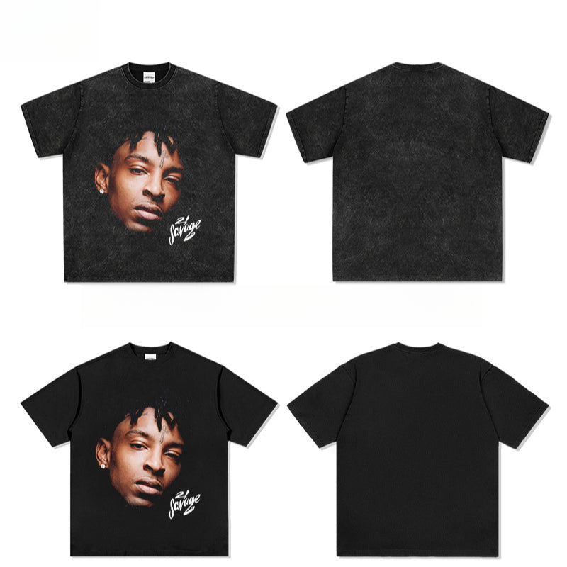 New york hip hop shop vintage 21savage hip hop print short sleeve t-shirt