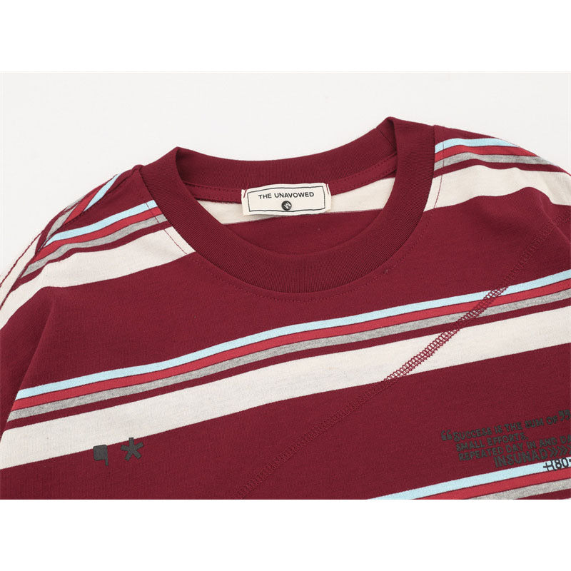 US drip outfits Summer Vintage Crew Neck Striped Casual Loose Short Sleeve T-Shirts