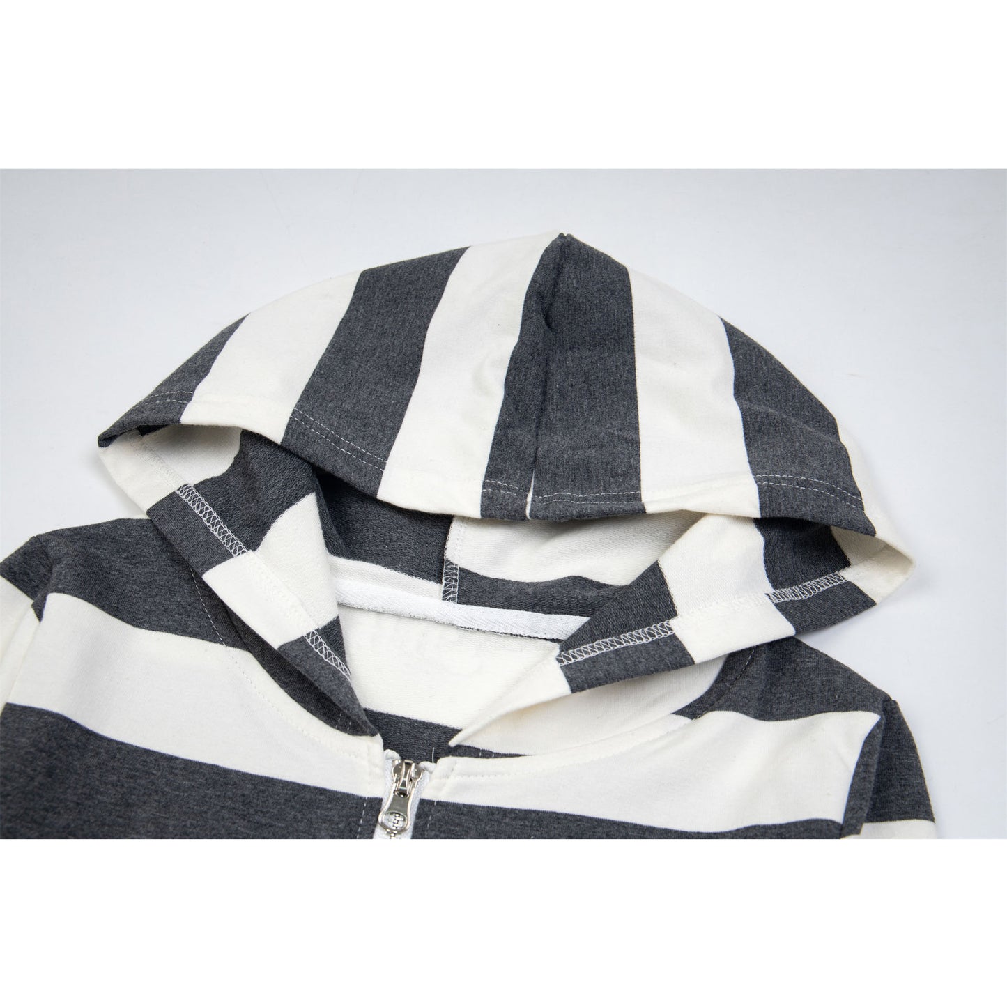 New York Hip Hop Style Striped Short Cardigan Jacket Hooded Sweater Top