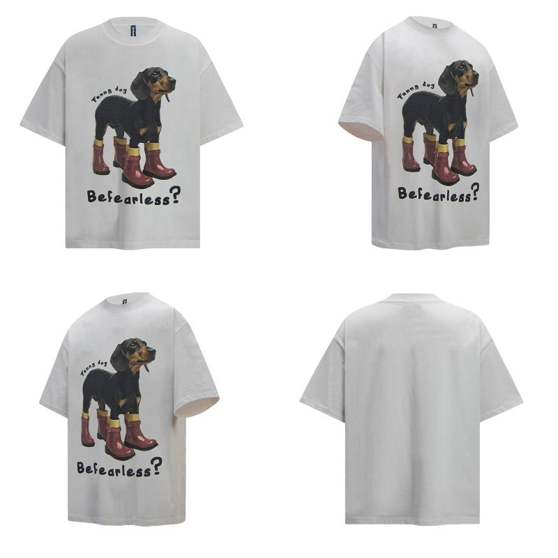 80s And 90s Vintage T Shirts Vintage Cartoon Dachshund Print Short Sleeve T-Shirt