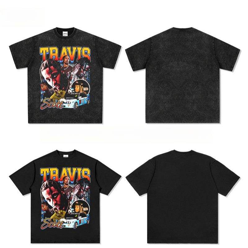Outfit streetwear vintage hip hop scott ts print short sleeve t-shirt