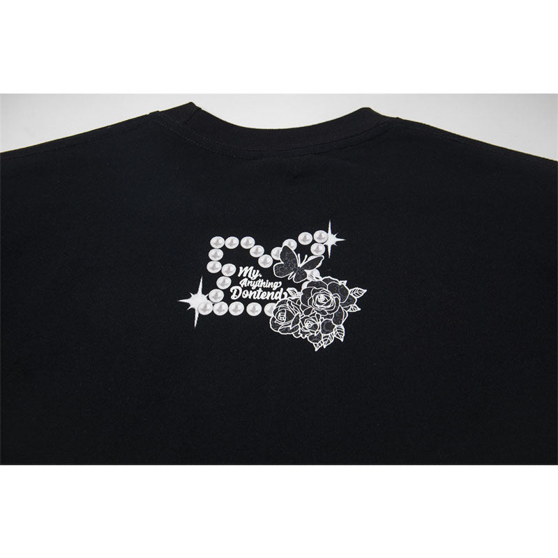 Casual Street Wear Vintage Butterfly Pattern Short Sleeve T-Shirt Crew Neck Loose Casual