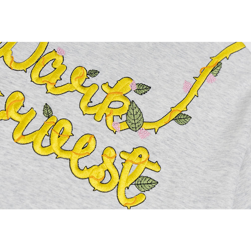 New York Hip Hop Style Vintage Floral Embroidery Crew Neck Short Sleeve T-Shirt