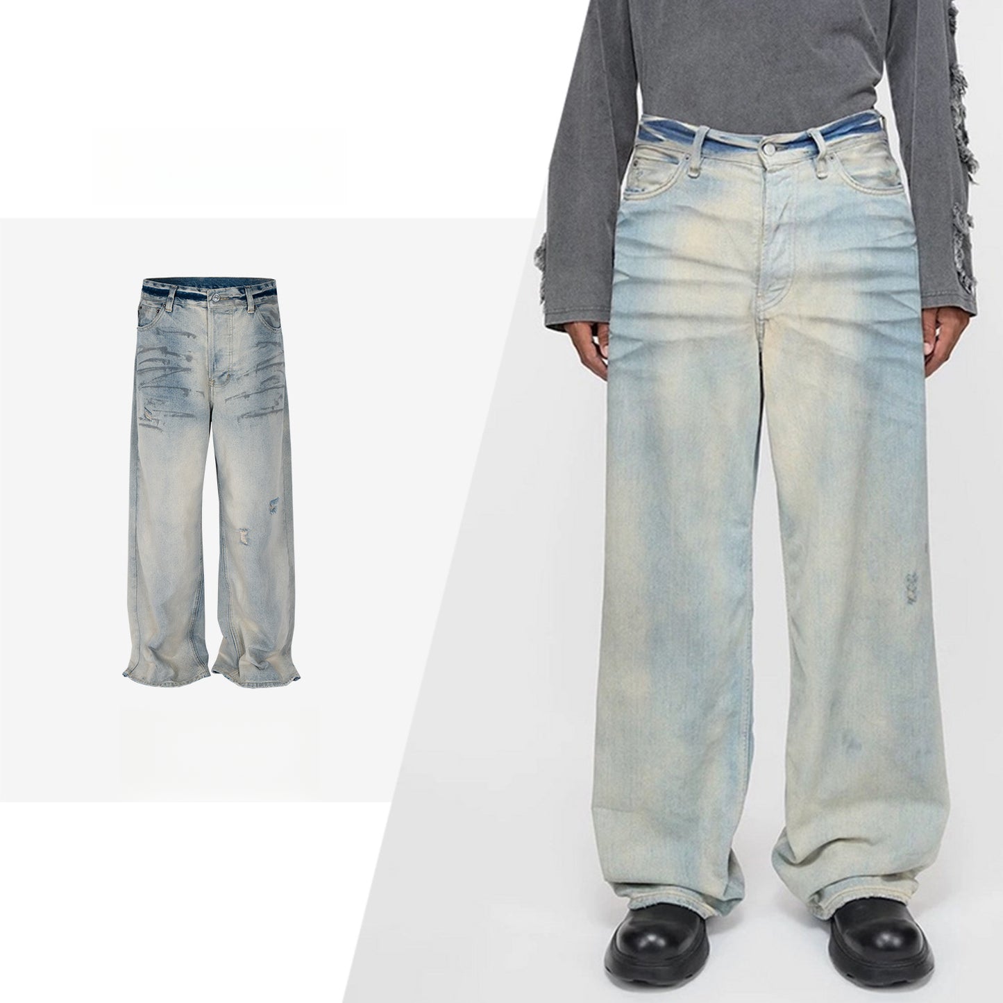 Rock Revival Jeans Ripped Jeans Straight Slim-fit Washed Old Trousers