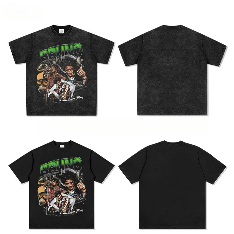 Marcas streetwear usa vintage bruno mars print short sleeve t-shirt vintage