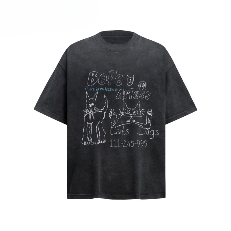 80s And 90s Vintage T Shirts Vintage Fun Cartoon Washing Water Old Short Sleeve T-Shirts