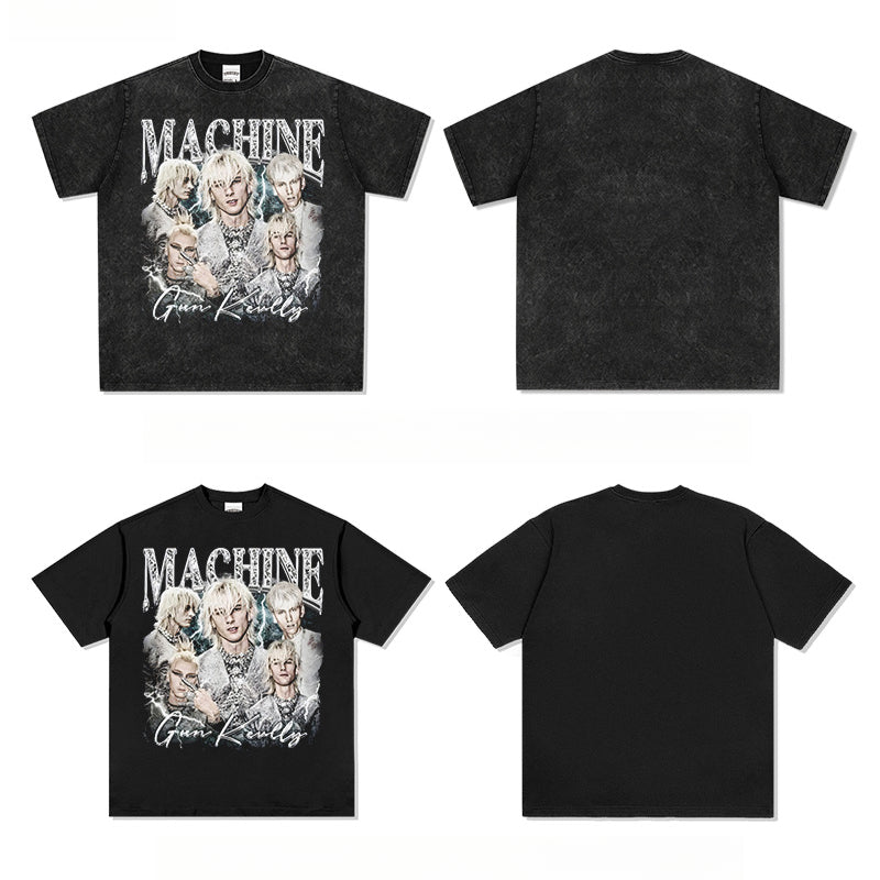 Cool t rapper VINTAGE Vintage Hip Hop MGK Printed Long Sleeve Short Sleeve T-Shirt Loose Crew Neck Top