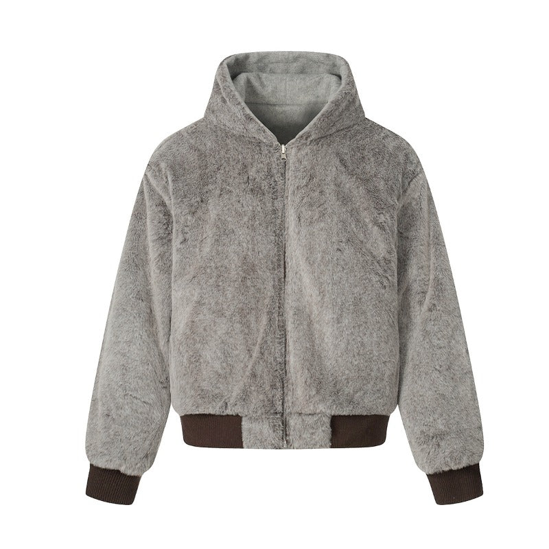 Unisex Down Jacket Winter Double Sided Fleece Hooded Jacket Men