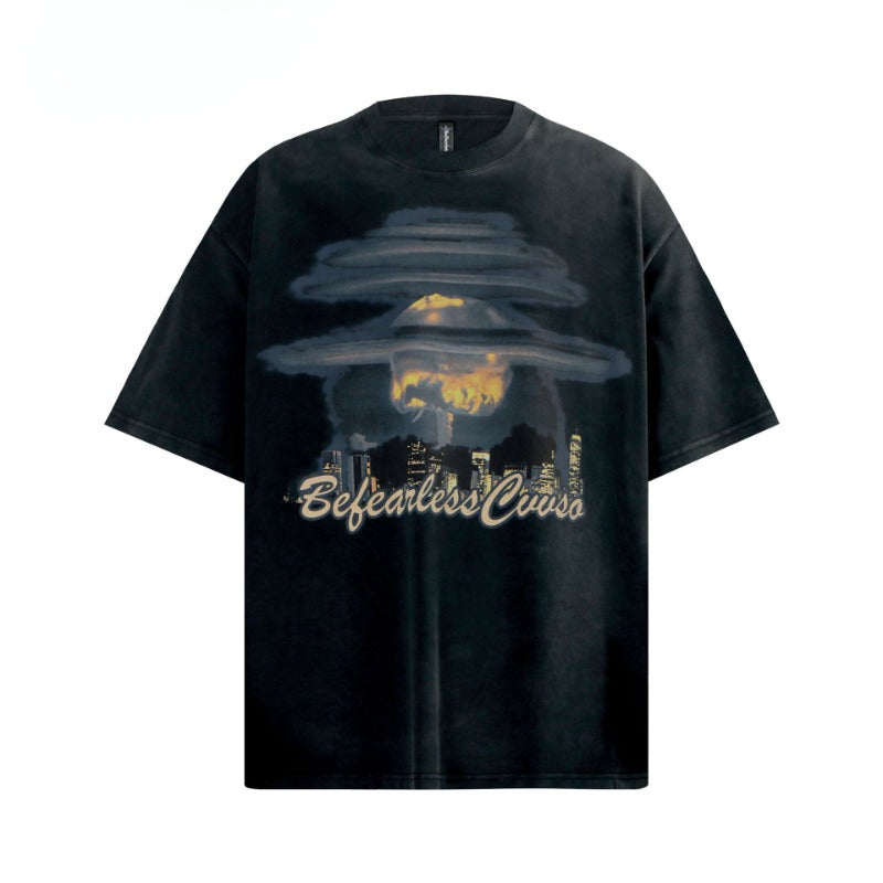 80s And 90s Vintage T Shirts Vintage Washing Water Old Mushroom Cloud Short Sleeve T-Shirts