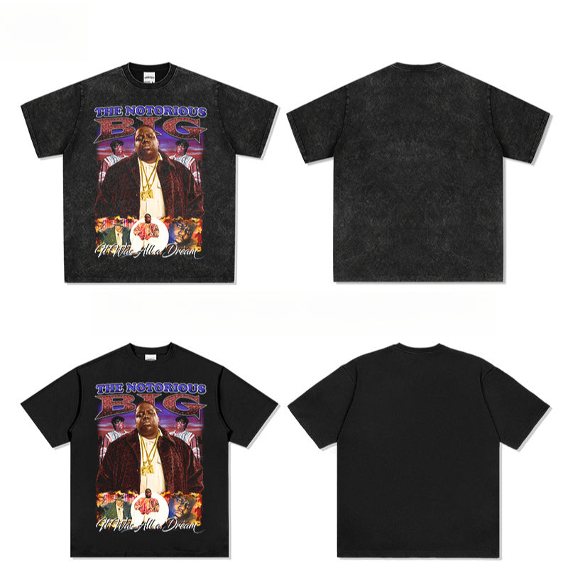 Streetwear masculino vintage biggie print short sleeve t-shirt