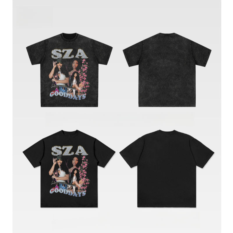 Streetwear masculino vintage rap SZA print short sleeve t-shirt oversize