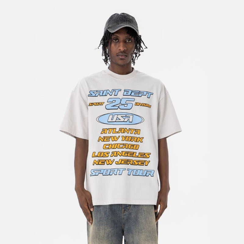 Vintage 90s Hip Hop Clothing Summer Vintage Washed Alphabet Print Crew Neck Short Sleeve T-Shirt