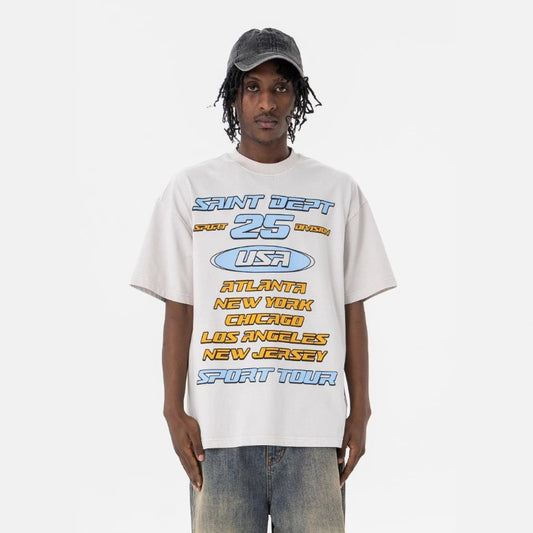 Vintage 90s Hip Hop Clothing Summer Vintage Washed Alphabet Print Crew Neck Short Sleeve T-Shirt