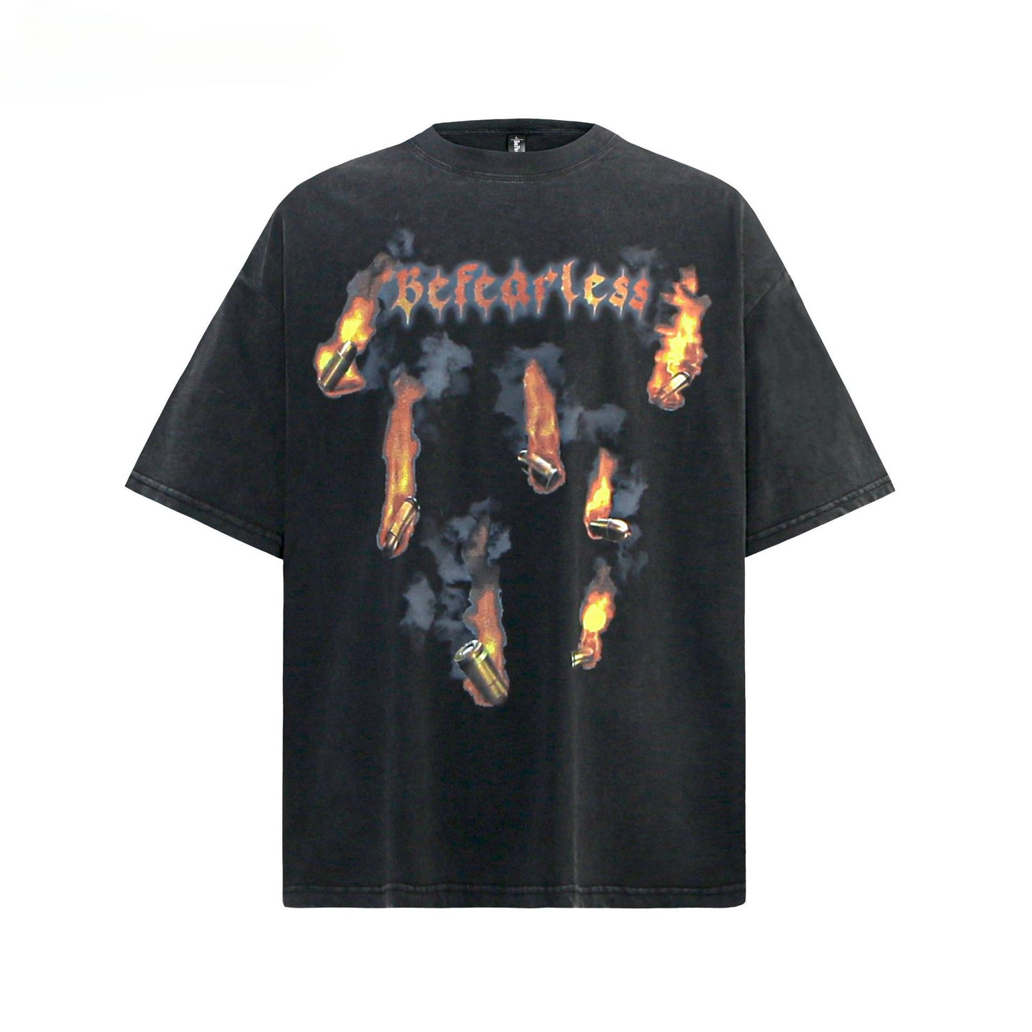 80s And 90s Vintage T Shirts Flame Bullet Short Sleeve Men's and Women's Summer Loose Top