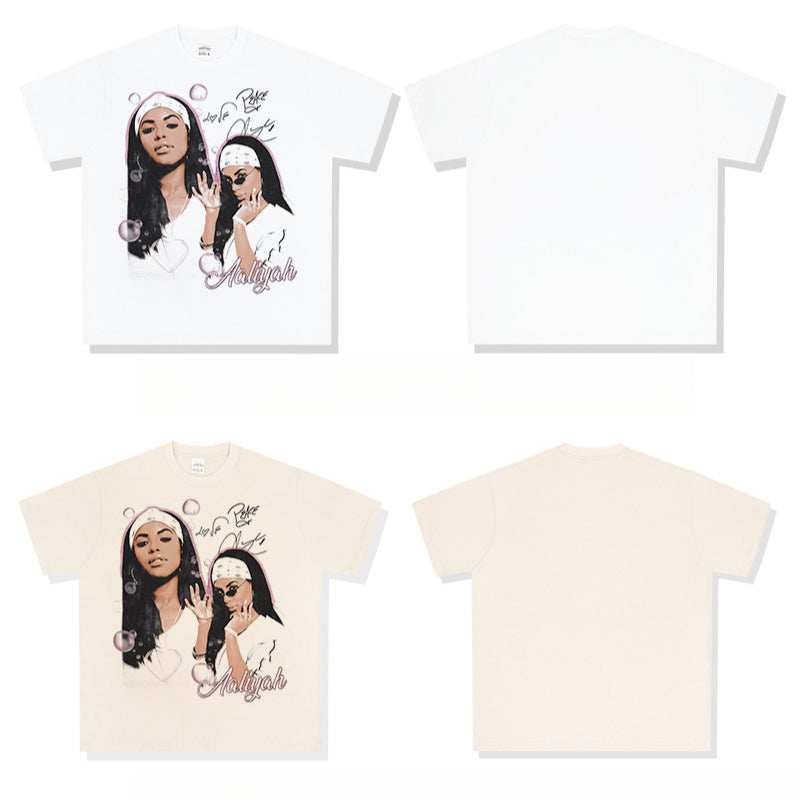 Streetwear masculino summer vintage AALIYAH print short sleeve t-shirt