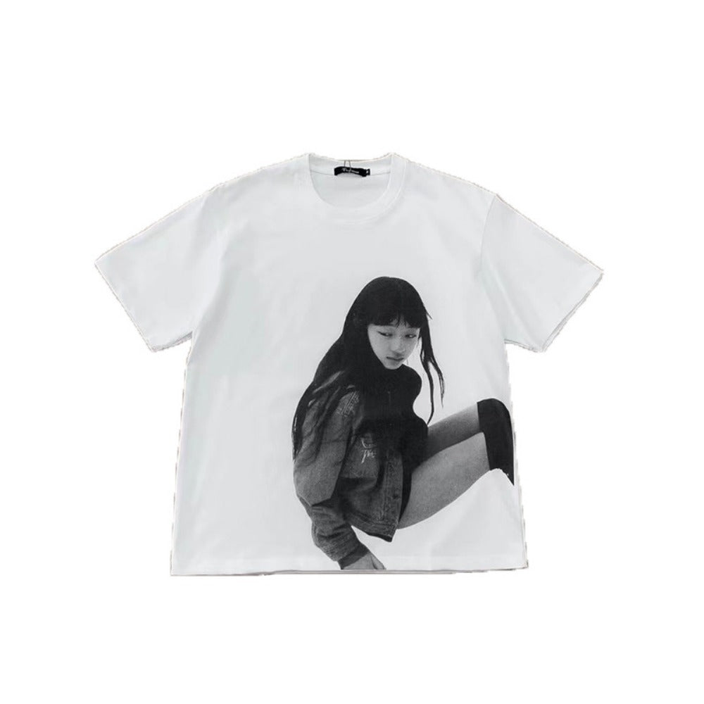 Streetwear Eua t shirt Kuriyama Qianming people pure cotton double yarn digital printing summer loose cleanfit short sleeves