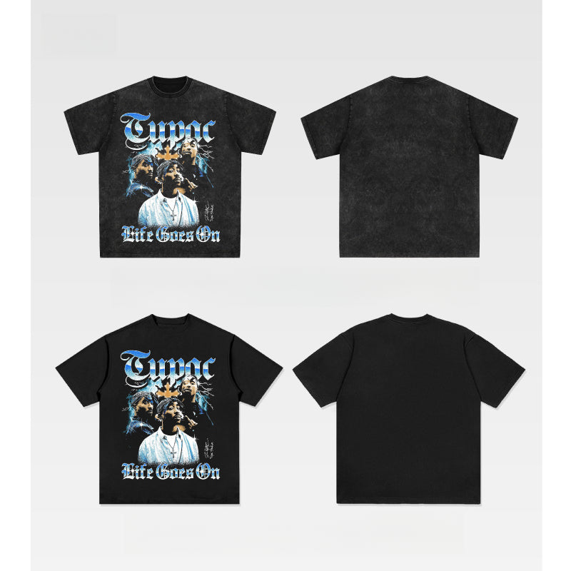 Streetwear Masculino Vintage Hip Hop Tupac Print Long Sleeve Short Sleeve T-Shirt