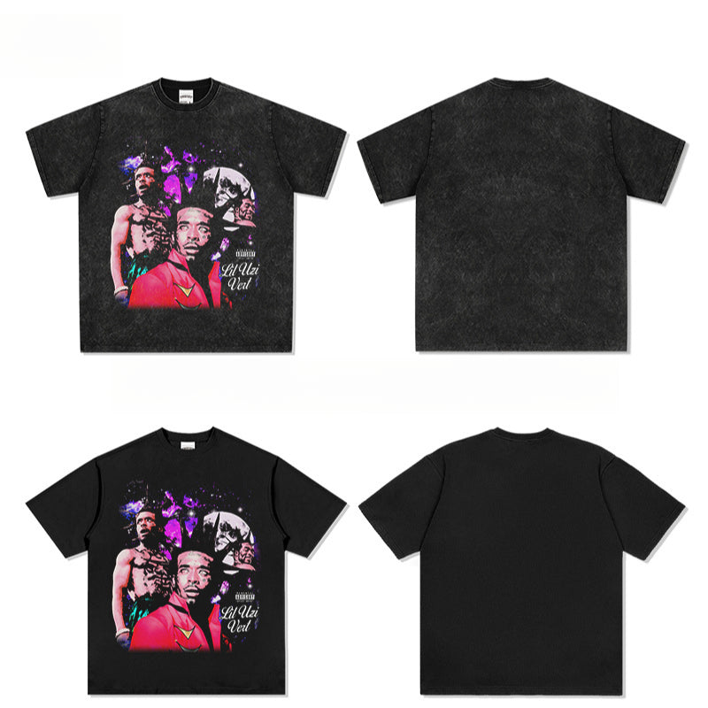 Outfit streetwear retro hip hop Lil Uzi Vert print short sleeve t-shirt