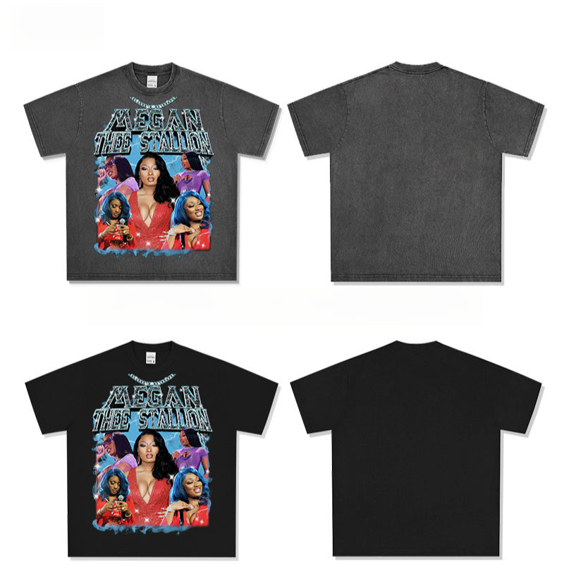 Marcas streetwear usa vintage hip hop Megan print short sleeve t-shirt