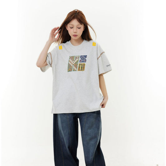 Hip Hop Clothes New York Embroidered Printed Short Sleeve T-Shirt Summer Loose Casual Top