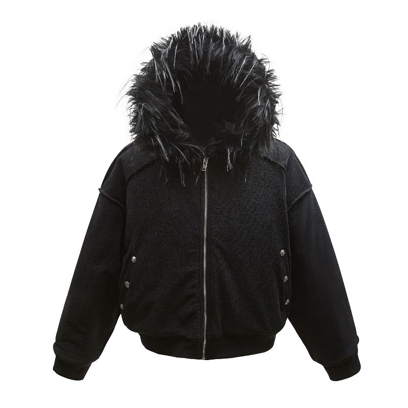 Unisex Down Jacket Winter Fur Collar Vintage Lamb Down Warm Padded Jacket