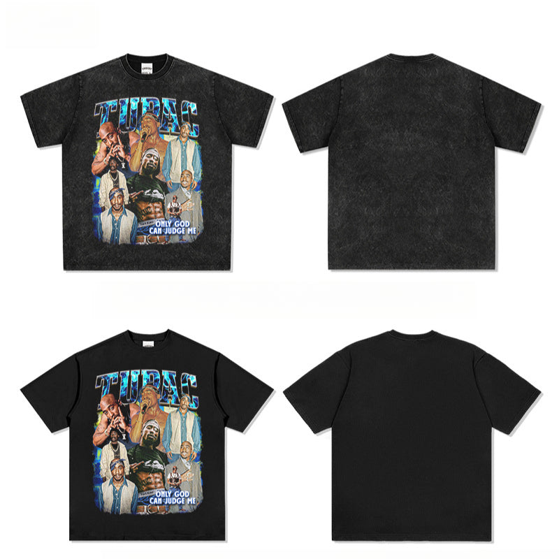 Outfit streetwear vintage hip hop tupac print short sleeve t-shirt