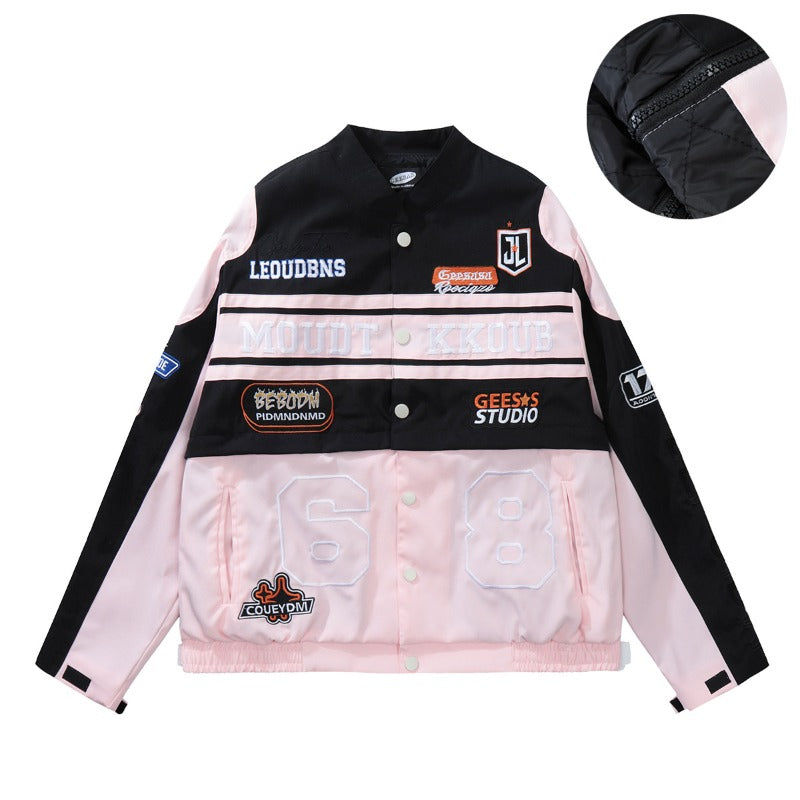 Unisex down jacket quilted motorcycle style outwear