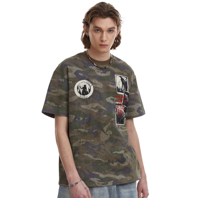 US drip outfits Summer Vintage Portrait Pattern Casual Loose Short Sleeve T-Shirts
