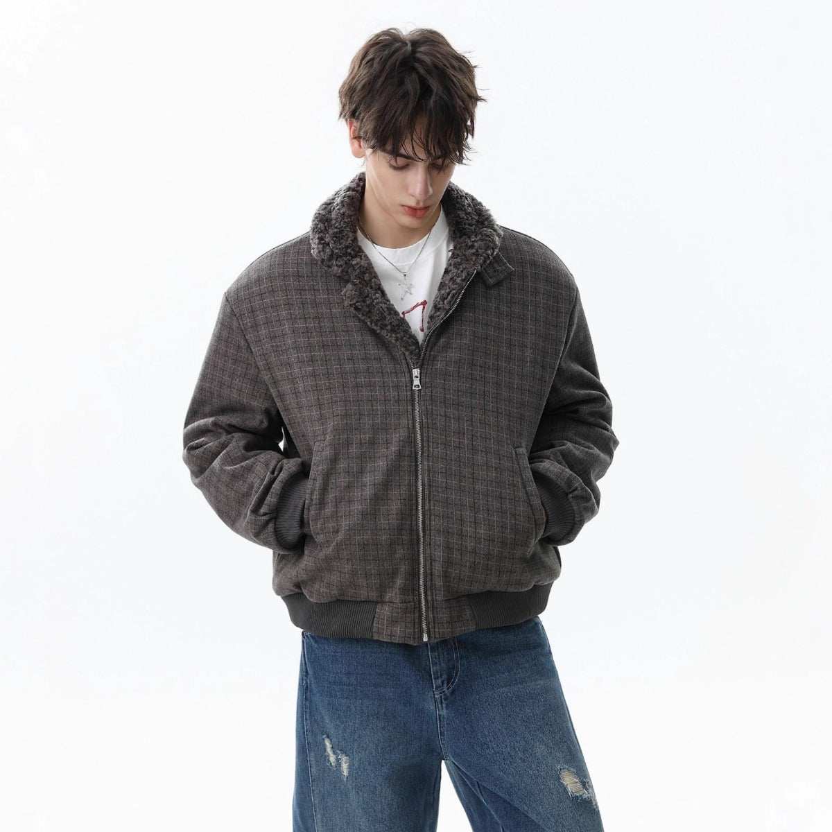 Unisex Down Jacket Winter Fleece Collar Padded Jacket Vintage Old Money Style