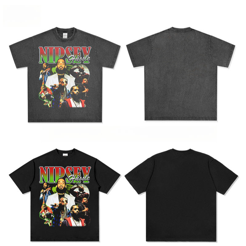 Outfit streetwear vintage hip hop Nipsey print short sleeve t-shirt