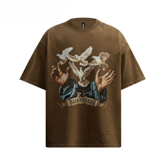 80s And 90s Vintage T Shirts Vintage Washing Water Old Peace Dove Short Sleeve T-Shirts