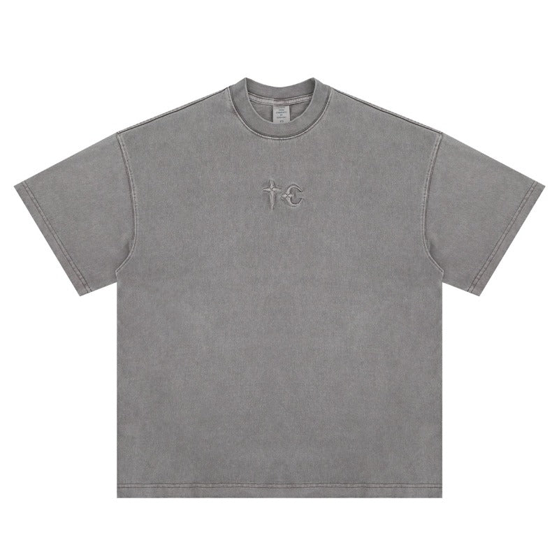 Vintage 90s Hip Hop Clothing Summer Embroidery Crew Neck Short Sleeve T-Shirt