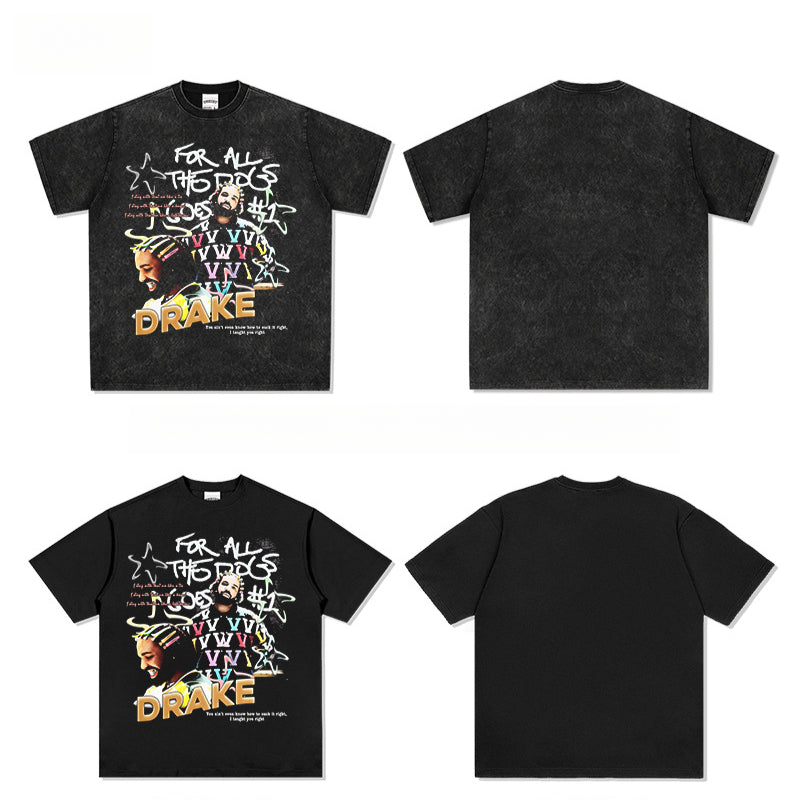 Cool t rapper vintage hip hop drake drake print short sleeve t-shirt