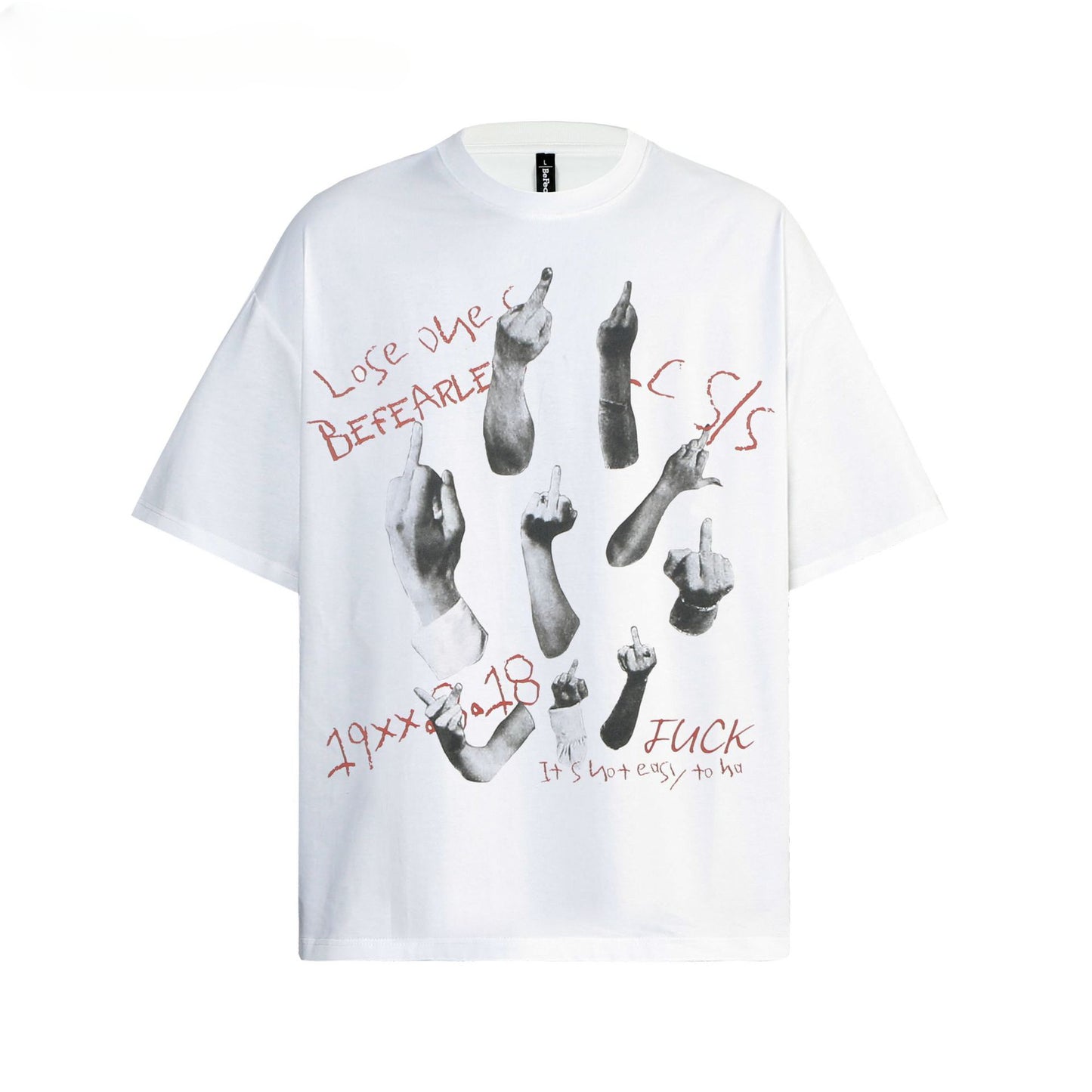80s And 90s Vintage T Shirts Finger Men's Short Sleeves Summer Loose