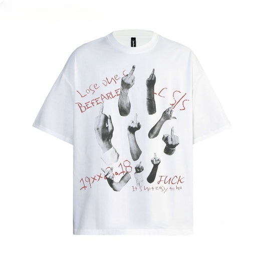 80s And 90s Vintage T Shirts Finger Men's Short Sleeves Summer Loose