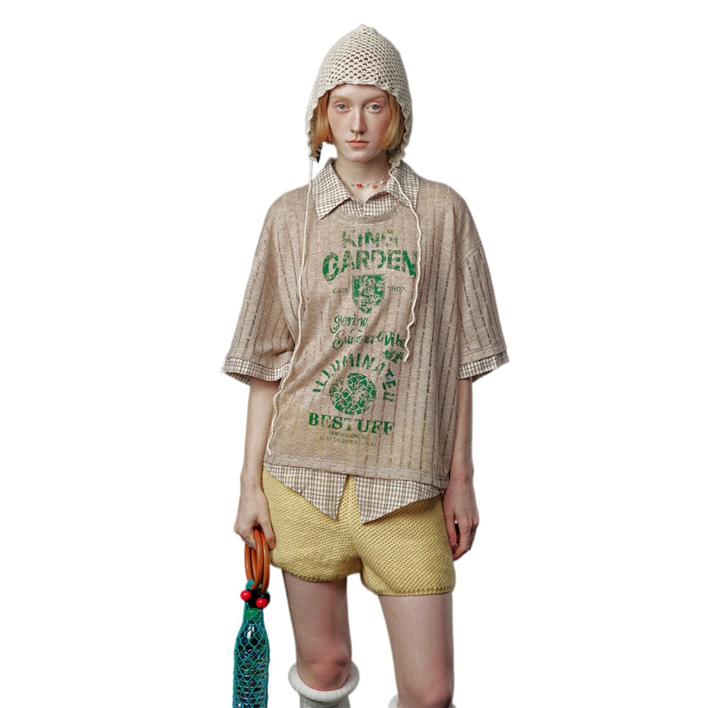 Hip hop shirt knitted hollow t-shirt short-sleeved sweatshirt lapel polo shirt