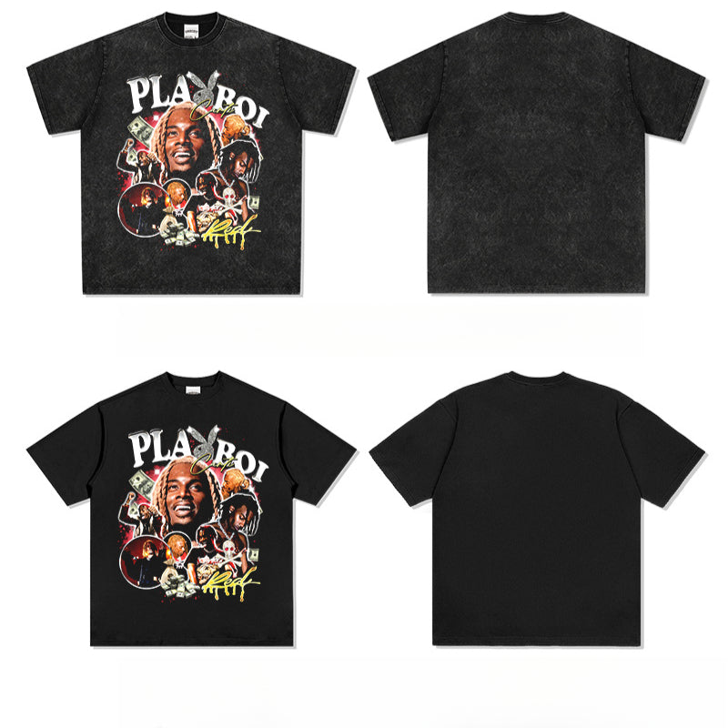 Cool t rapper Playbois Carti print hip hop rap short sleeve t-shirt vintage vintage top